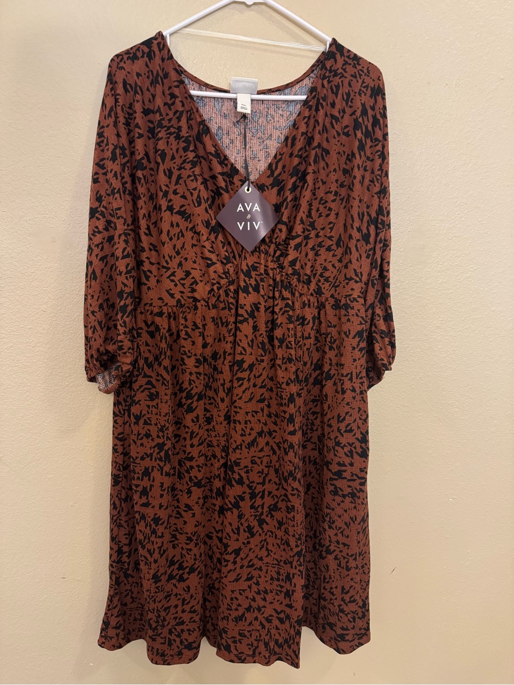 Brown & Black Printed V-Neck Midi Dress